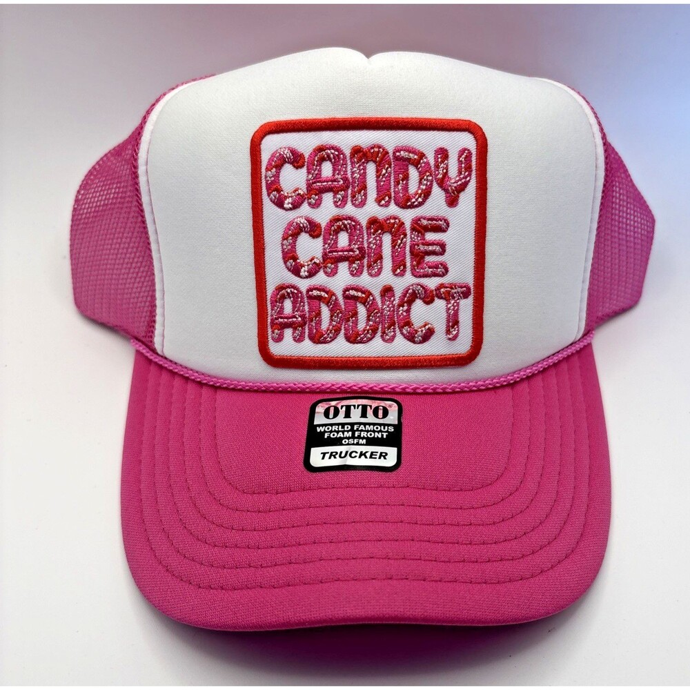 Otto Candy Cane Addict Trucker Hat Pink White Foam Mesh Snapback Cap NEW